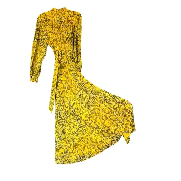 DVF Carter Yellow Snakeskin Belted Maxi Dress Medium - Picture 8 of 14